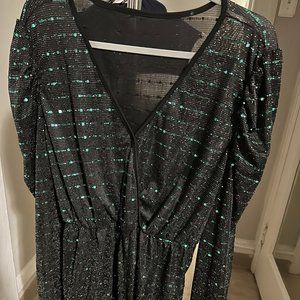 3XL Plus Glitter Striped Surplice Romper